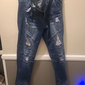 Platform Jeans Mens 40x34 Dark Blue Skinny Stretch Denim Distressed